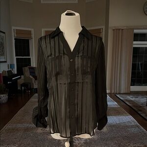 White House Black Market Black Shadow-Stripe Blouse